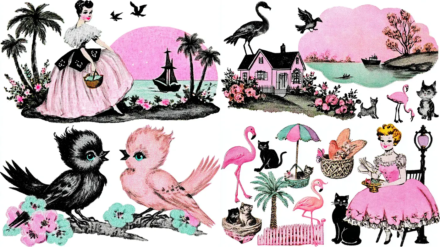 Charming Vintage Collage Style with Whimsical Elements - Midjourney sref style