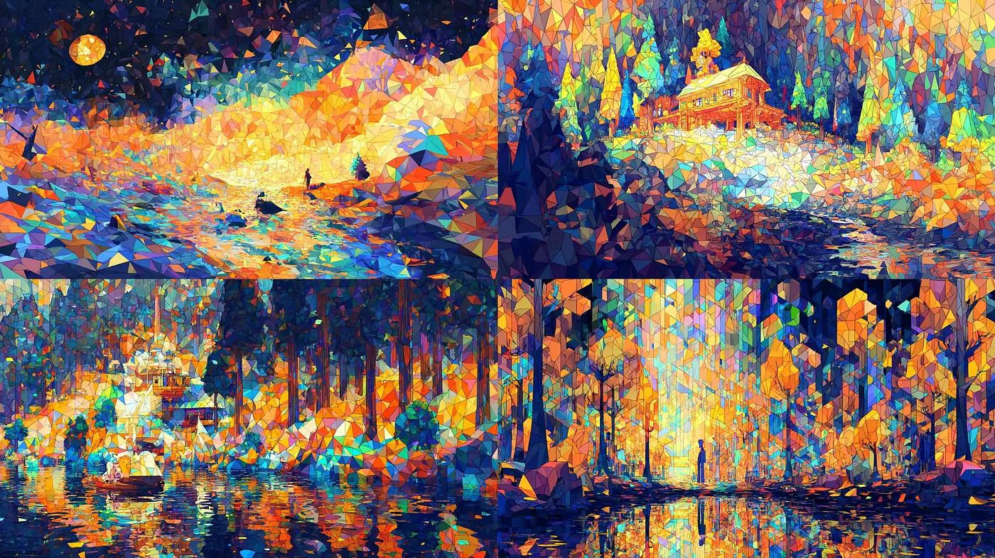 Vibrant Geometric Landscapes with a Dreamlike Quality - Midjourney sref style
