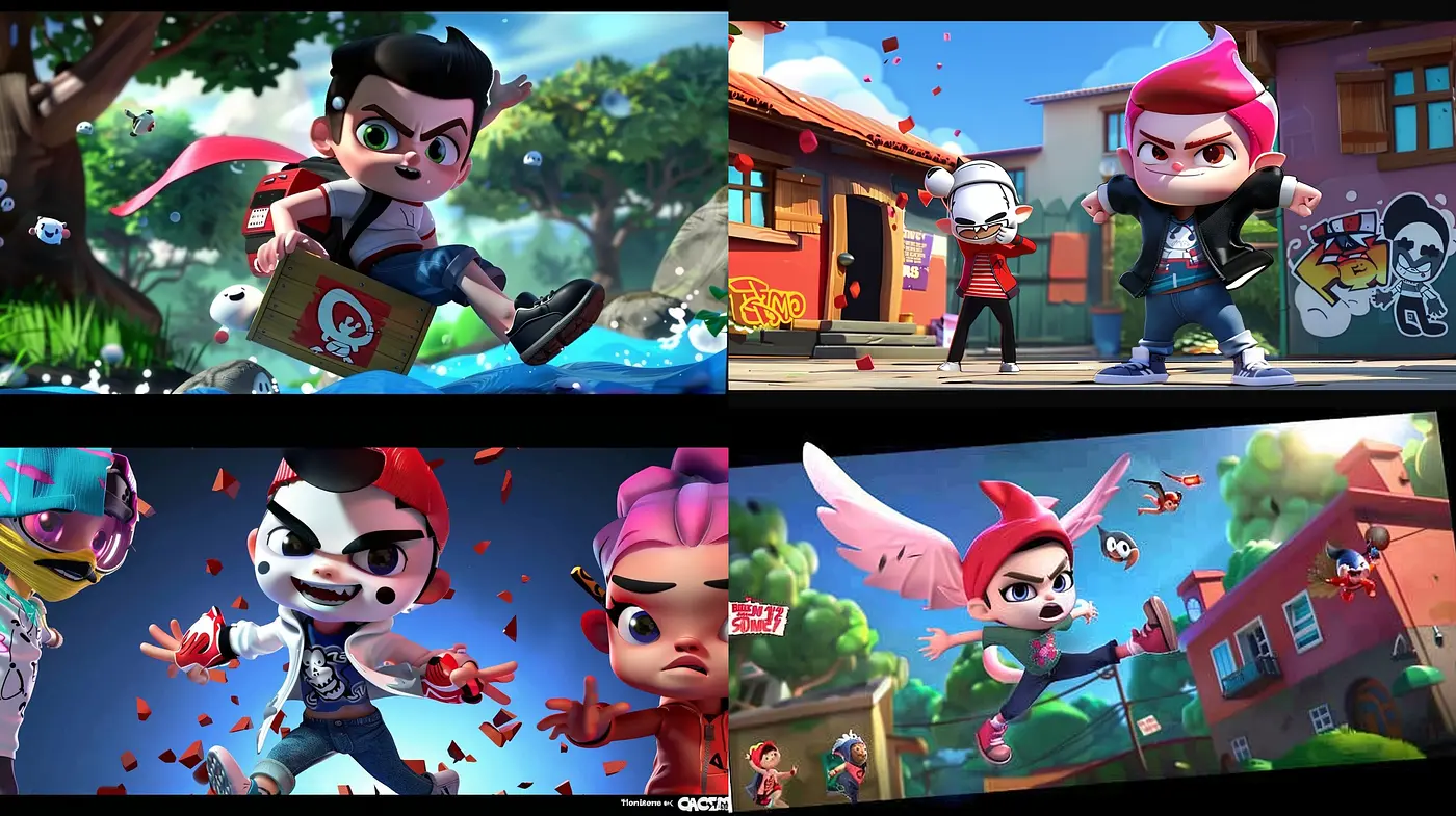 Vibrant Animation Fusion with a Hint of Street Art and Expressive Character Design - Midjourney sref style