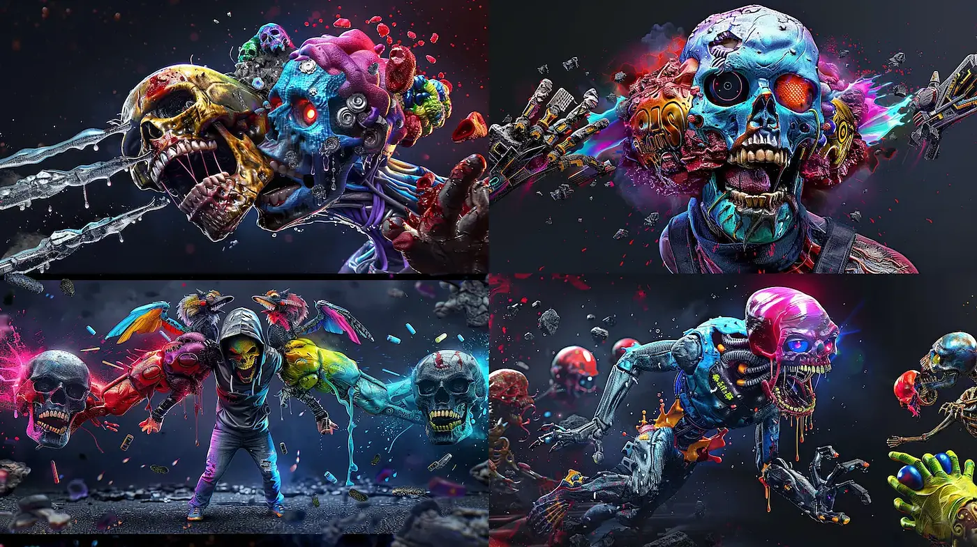 Vibrant and Chaotic Surrealism with a Dark Aesthetic - Midjourney sref style