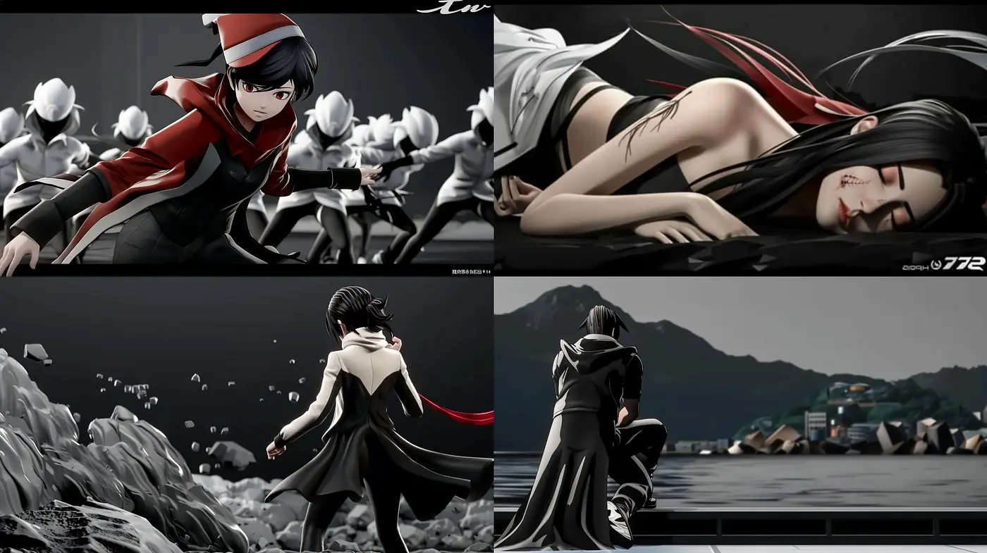 Monochromatic Anime Essence with Contrast Highlights - Midjourney sref style