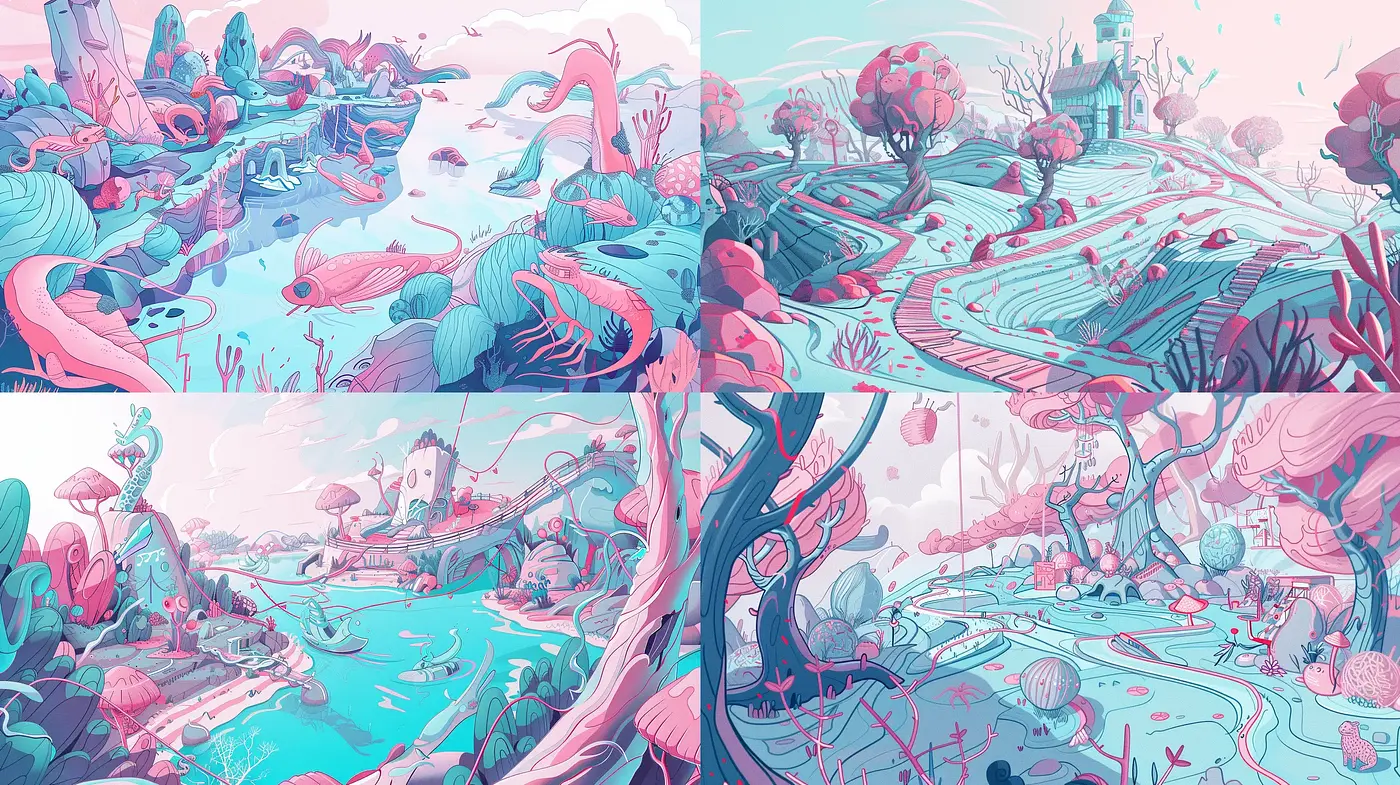 Surreal Dreamscape with Rich Pastel Tones and Fluid Organic Shapes - Midjourney sref style