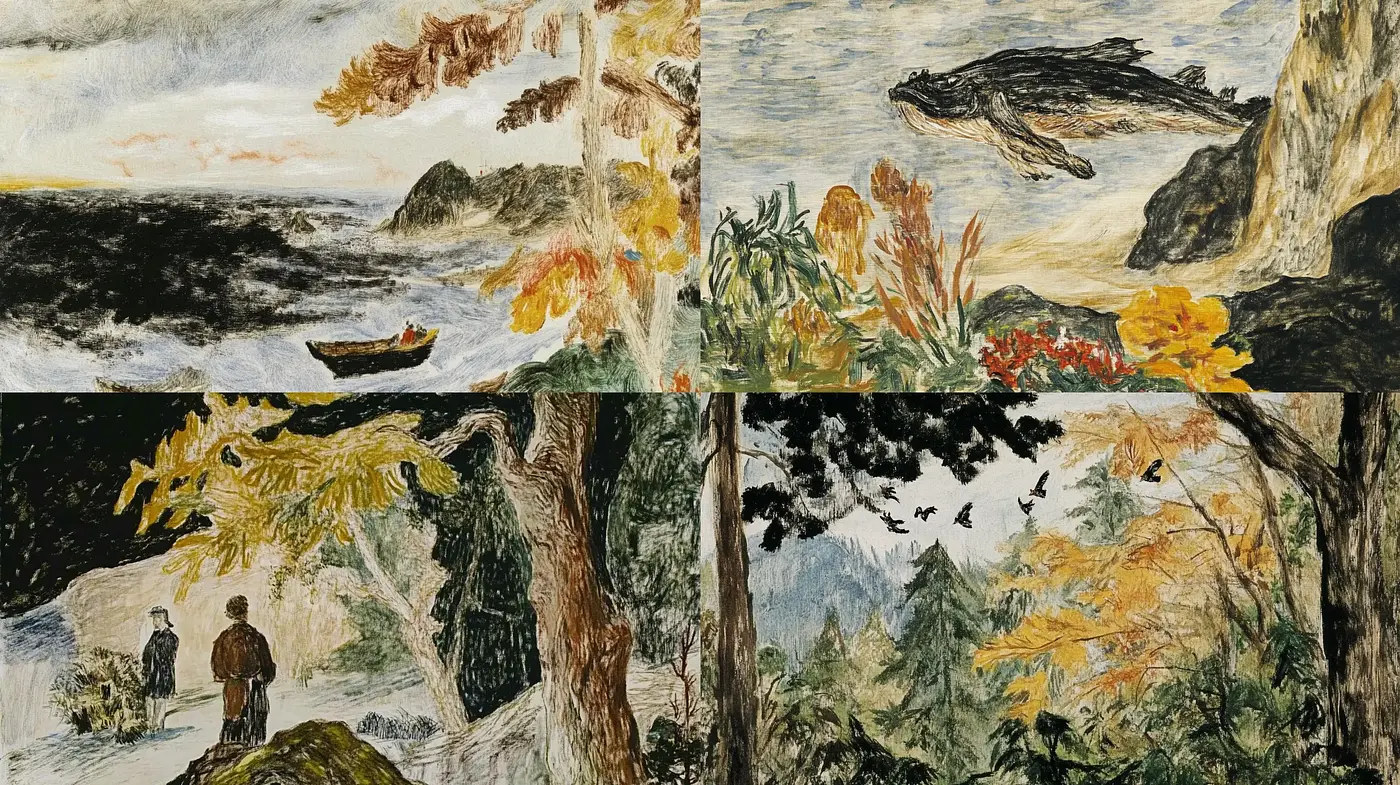 Rustic Nature's Ensemble: A Tribute to Impressionistic Brushwork - Midjourney sref style