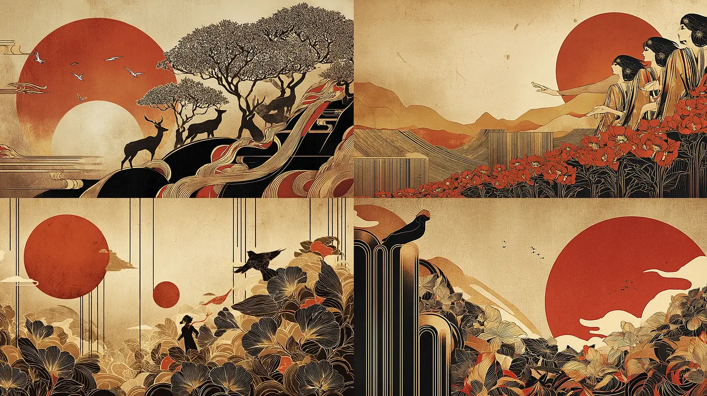 Elegant and Harmonious Japanese-Inspired Art with Rich Textures - Midjourney sref style