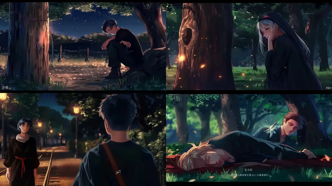 Lyrical and Atmospheric Visuals in an Enigmatic Night Setting - Midjourney sref style