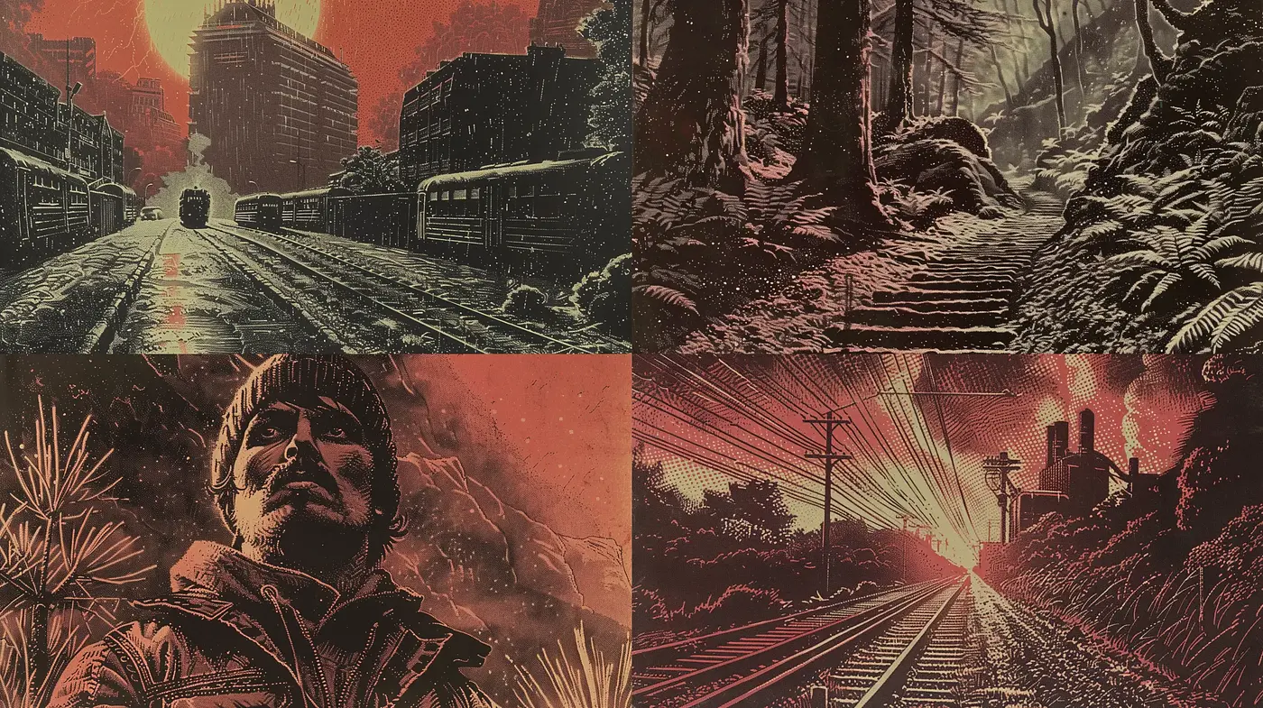 Twilight Hues and Textured Shadows: A Retro-Futuristic Art Series - Midjourney sref style