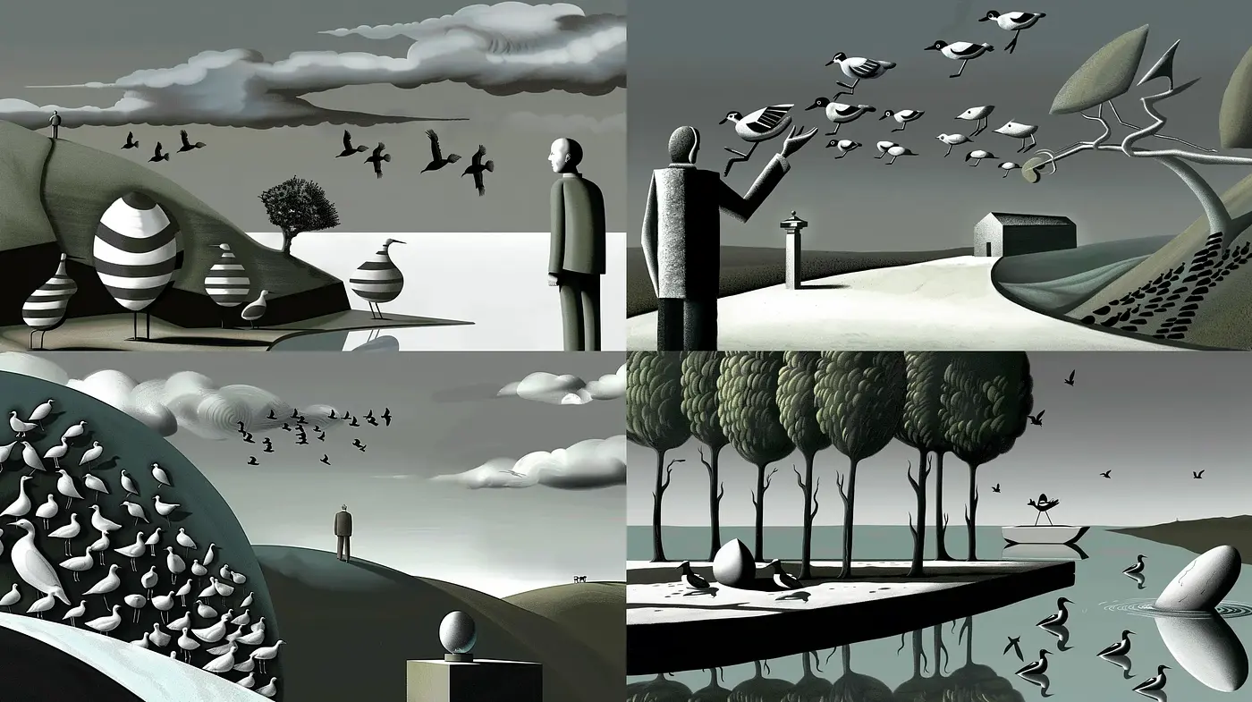 Surreal Serenity: A Homage to Monochromatic Dreamscapes - Midjourney sref style