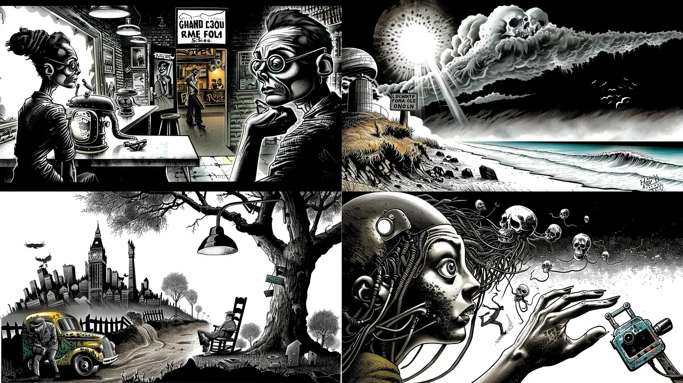 Monochromatic Dreamscape in Graphic Novel Illustration Style - Midjourney sref style