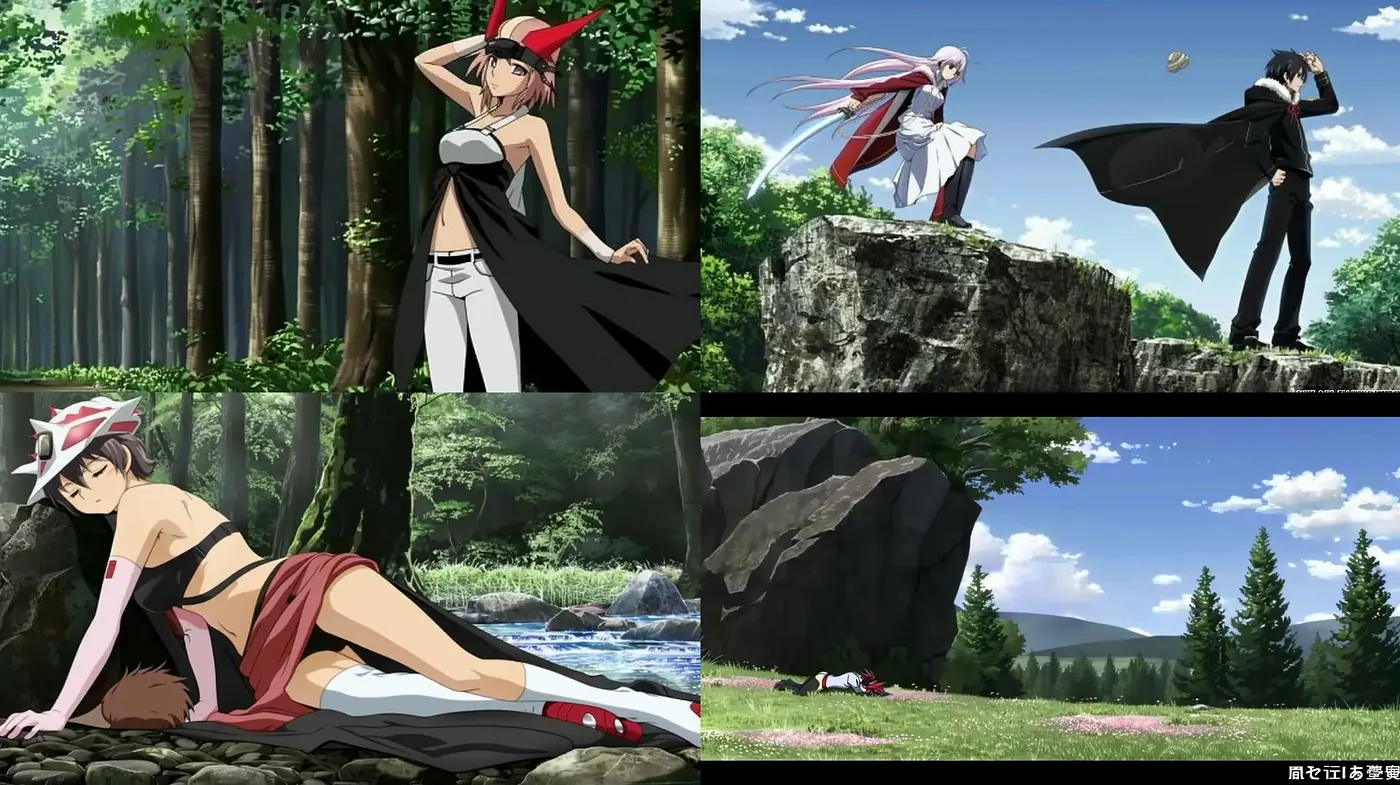 Vibrant Anime-Inspired Digital Landscapes with Dynamic Characters - Midjourney sref style