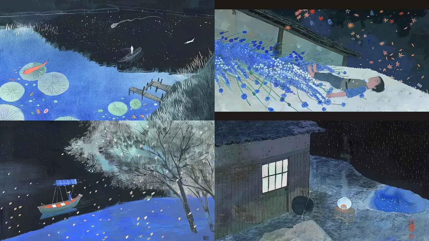 Midnight Dreamscape in Stylized Brushwork - Midjourney sref style
