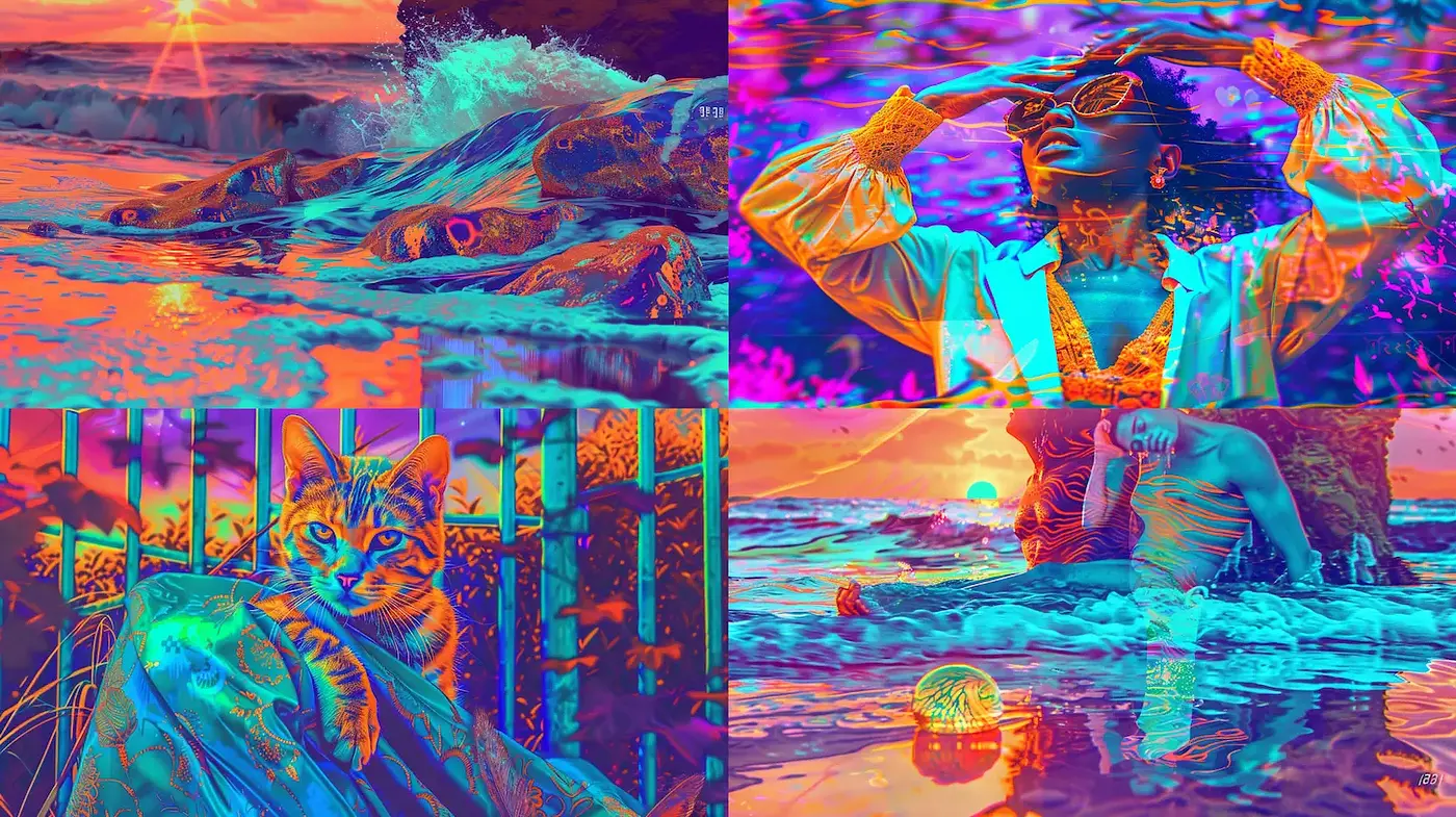 Vibrant and surreal artistic fusion with nature and portraiture elements - Midjourney sref style