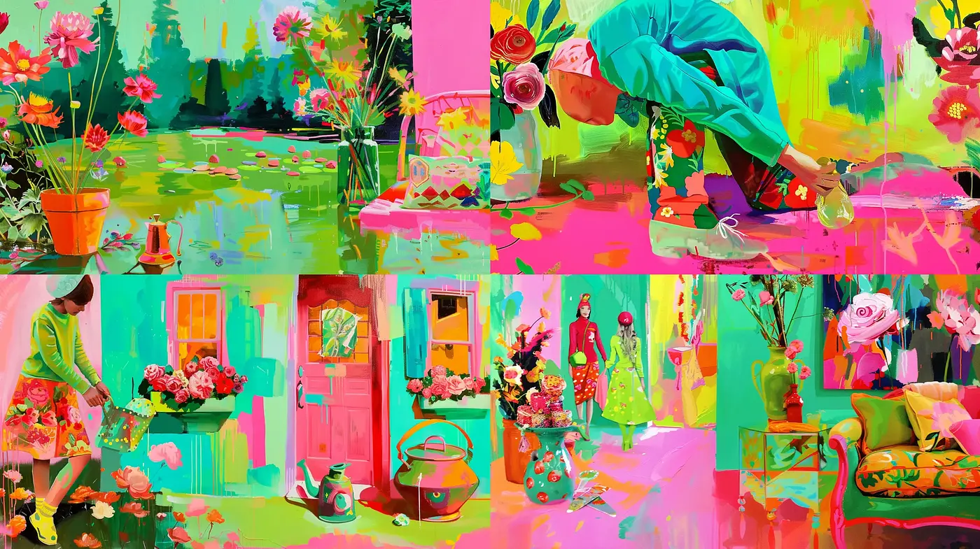 Vibrant Garden Dreamscape with Expressionist Flair - Midjourney sref style