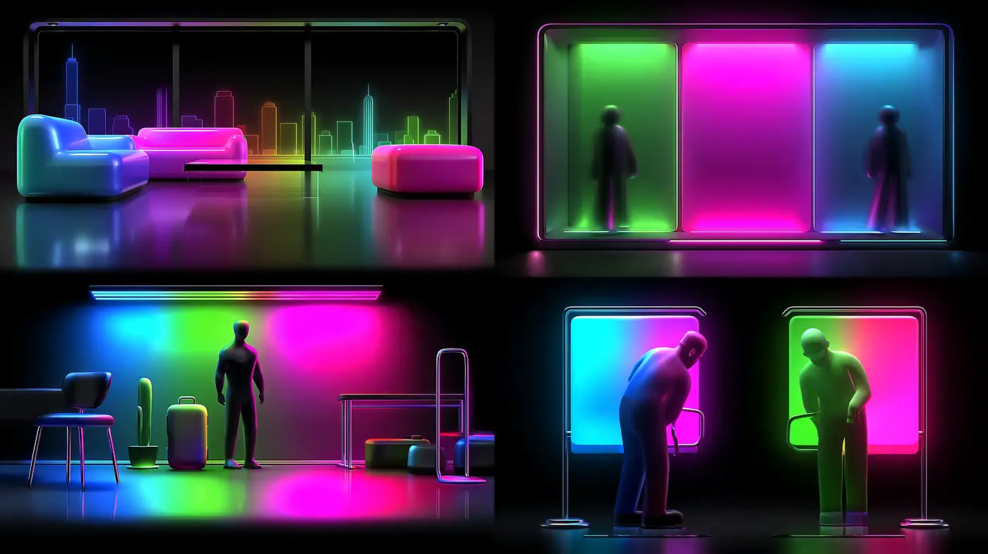 Futuristic Neon Aesthetic with Playful Geometric Forms - Midjourney sref style