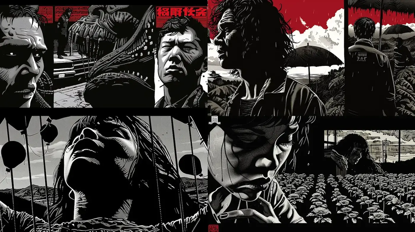 Monochromatic Noir with Graphic Novel Influence - Midjourney sref style