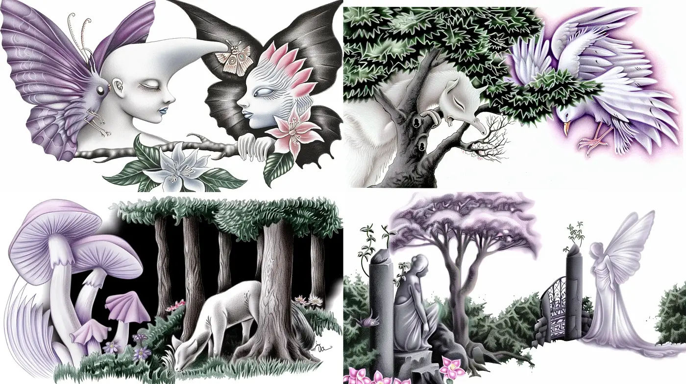 Ethereal Monochromatic Fantasy in Graphite Aesthetic - Midjourney sref style
