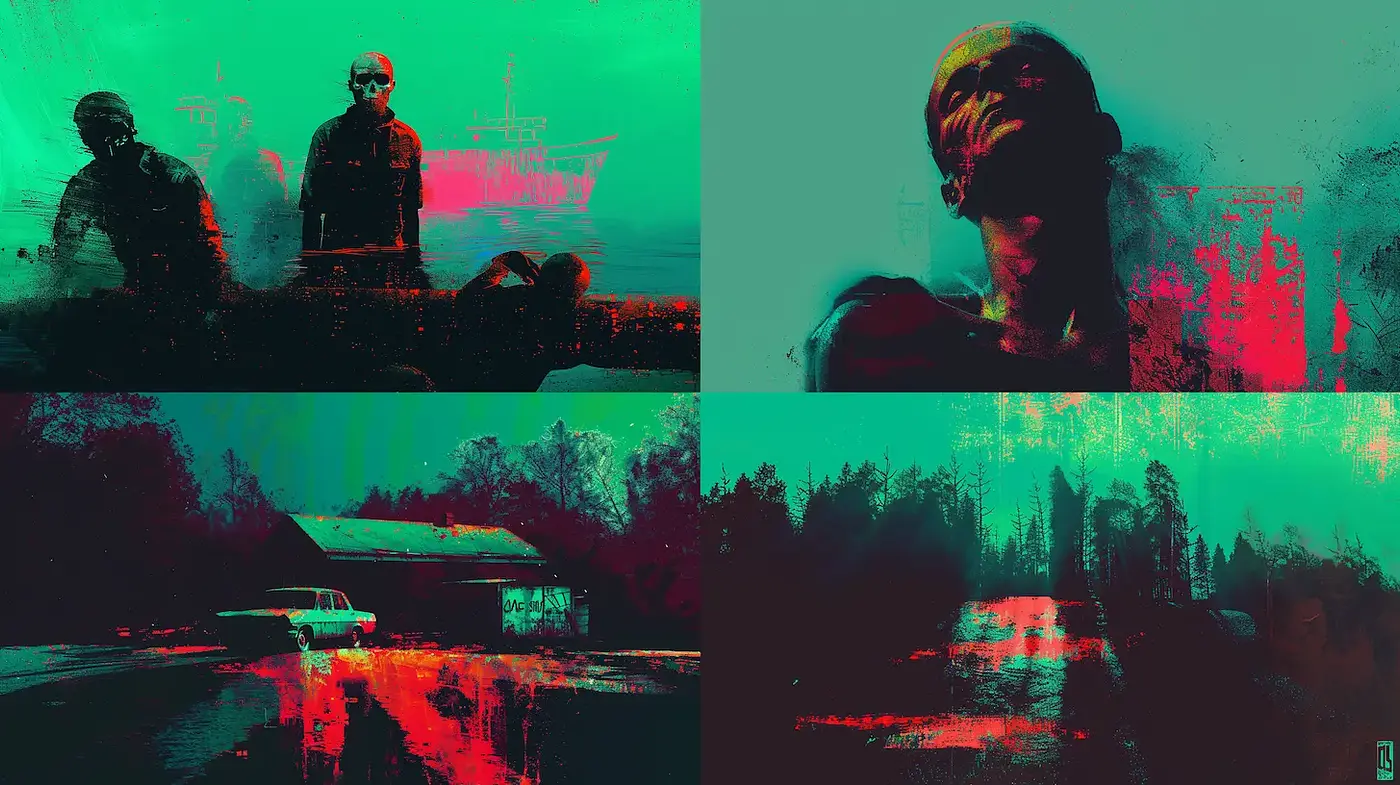 Surreal and Grunge Aesthetic with Neon Accents - Midjourney sref style