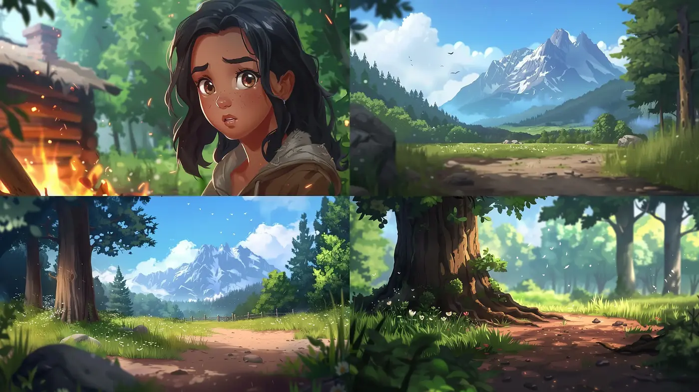 Lush Wilderness Hues and Serene Animated Portraiture - Midjourney sref style
