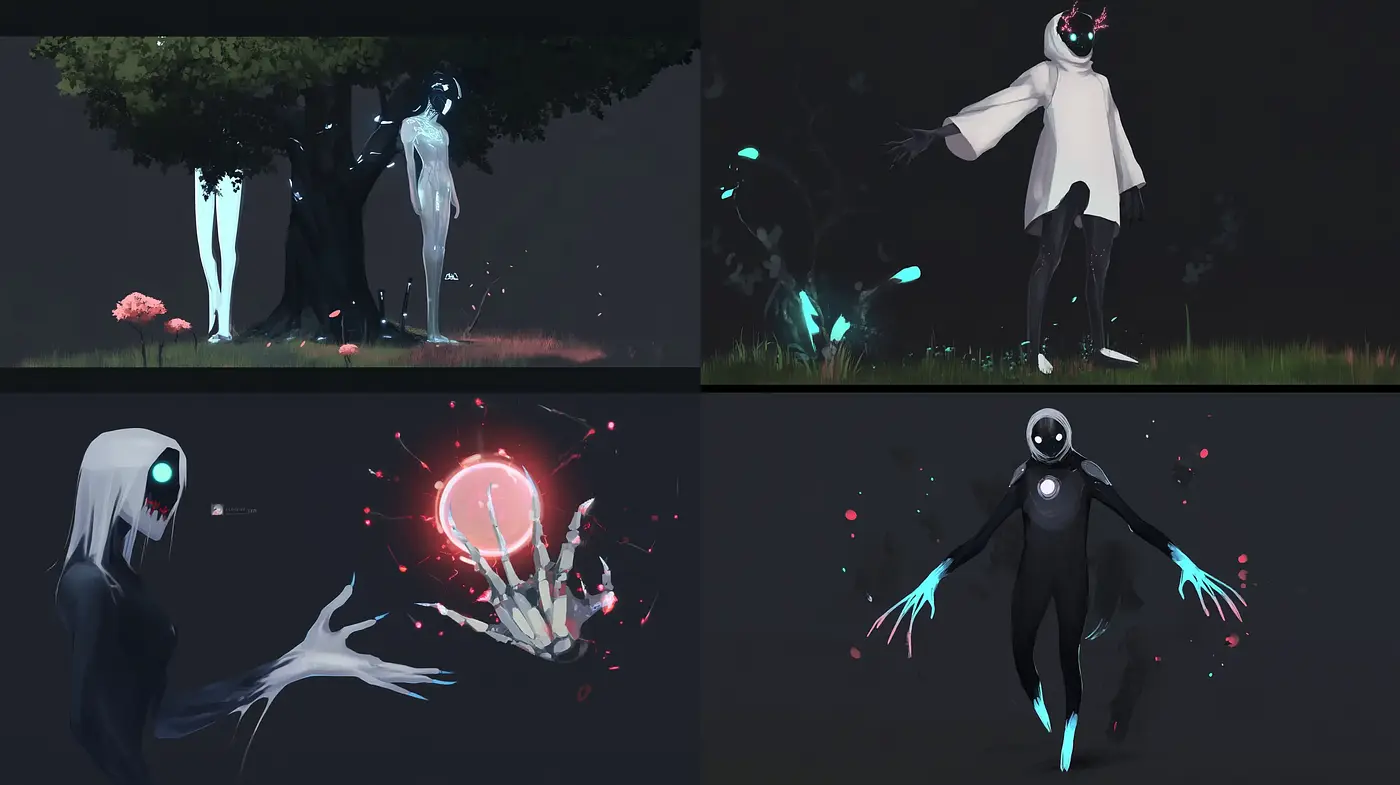 Ethereal Nocturne: A Consistent Expression of Monochromatic Mystique and Neon Highlights - Midjourney sref style