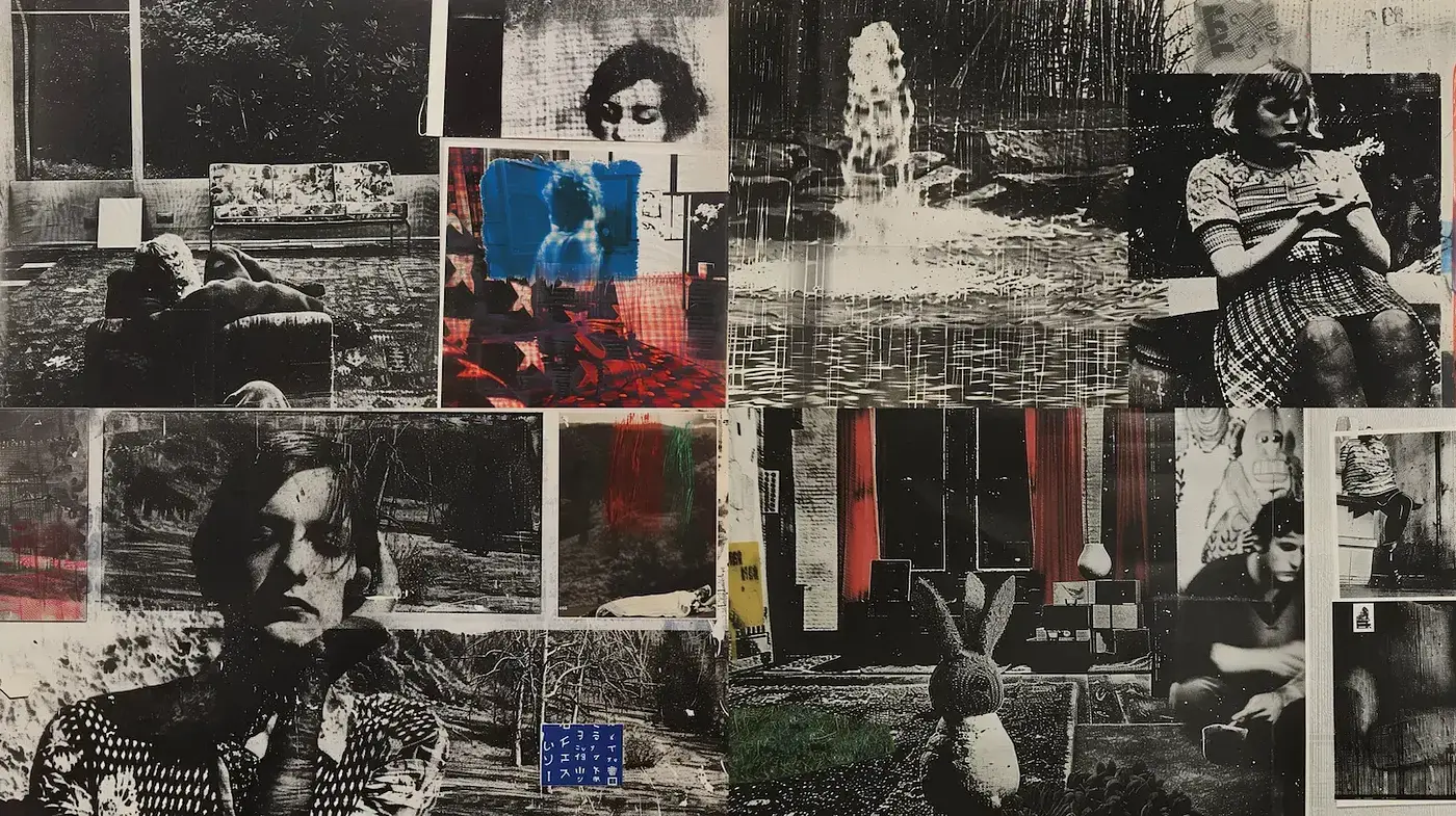 A Nostalgic Tapestry with Abstract Layers and Striking Contrast - Midjourney sref style