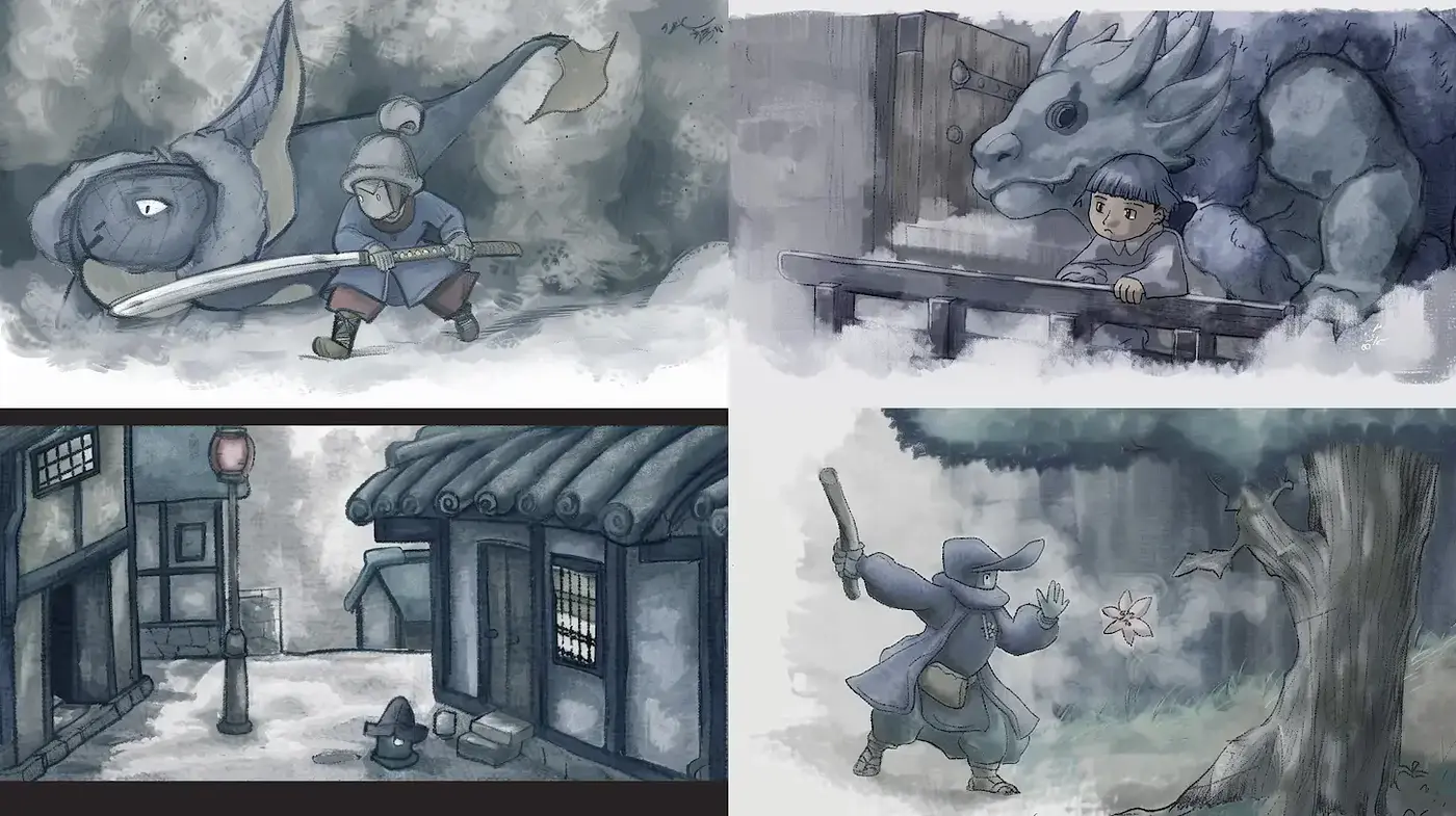 Mystical Watercolor Quest: A Cinematic Journey in Washed Hues - Midjourney sref style