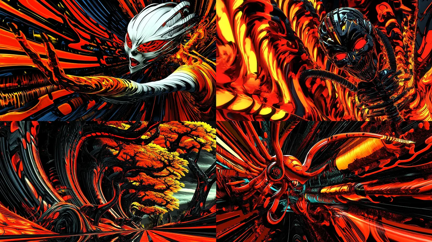 Dynamic Fiery Abstraction: A Fusion of Organic Shapes and Intense Colors - Midjourney sref style