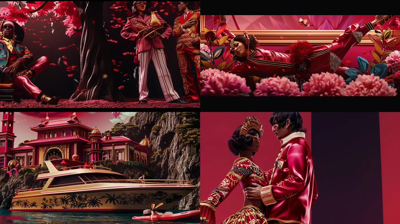 Opulent Crimson Elegance with Retro-Futuristic Asian Flair - Midjourney sref style