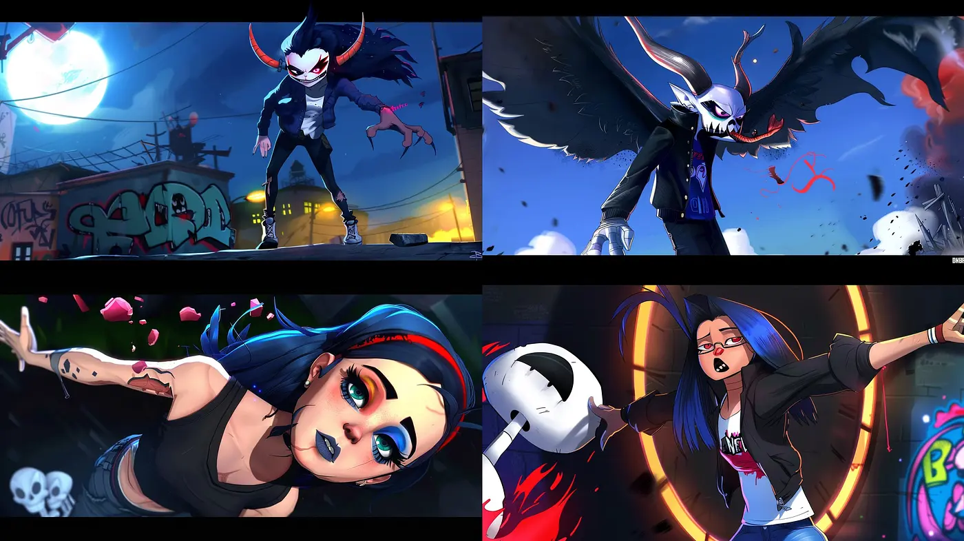 Dynamic Urban Fantasy Fusion with a Lurid Comic Aesthetic - Midjourney sref style