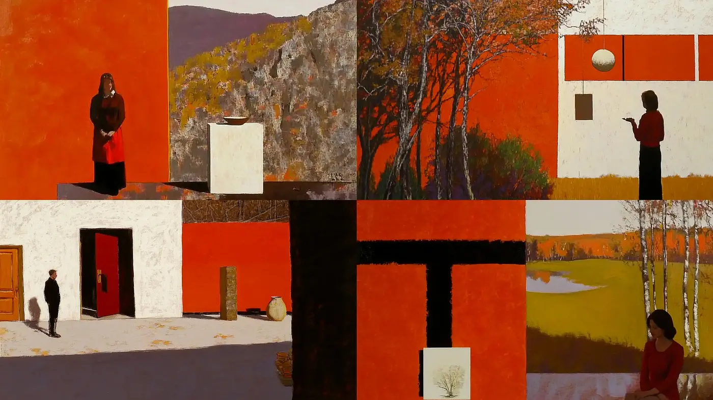 Warm Tones Embracing Retro Architectural Harmony - Midjourney sref style