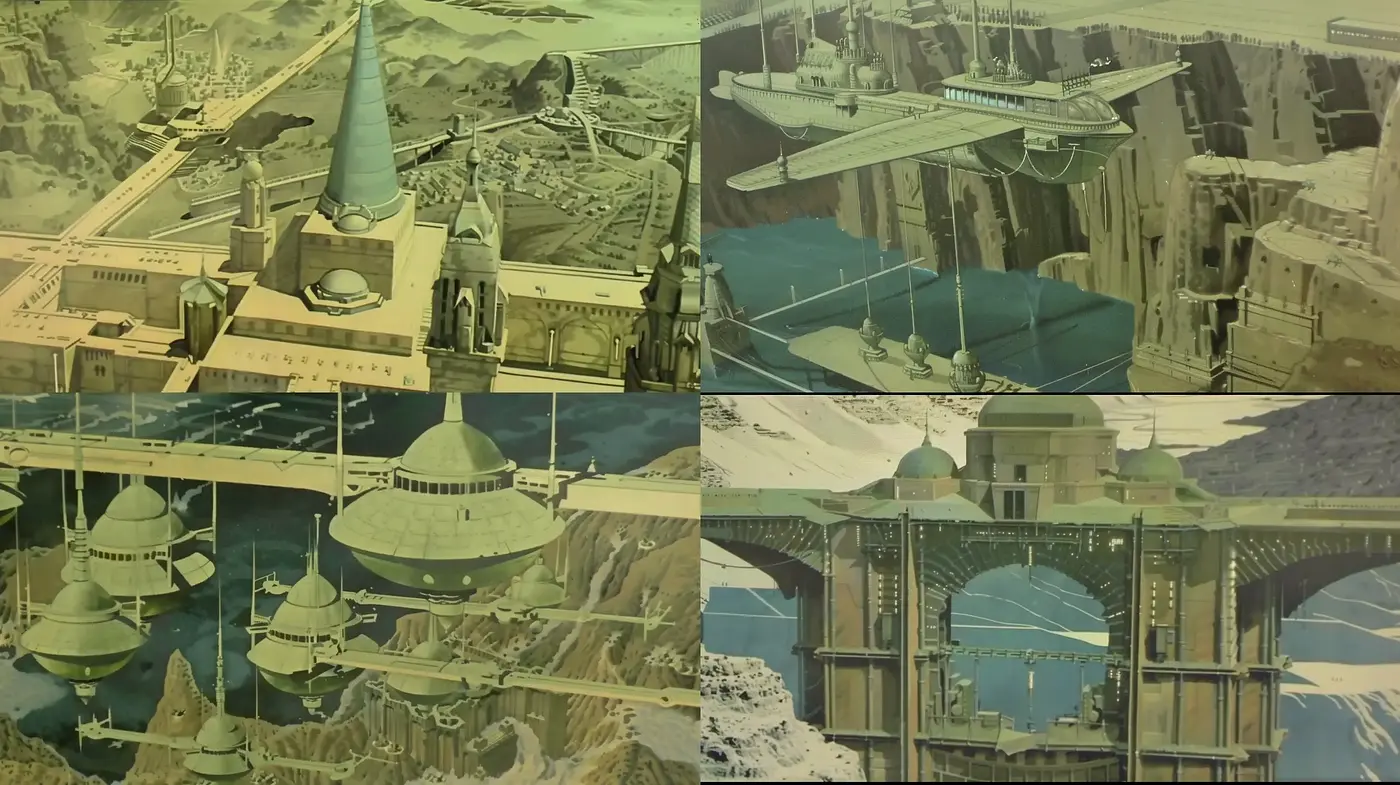 Futuristic Retro Science Fiction Vistas - Midjourney sref style
