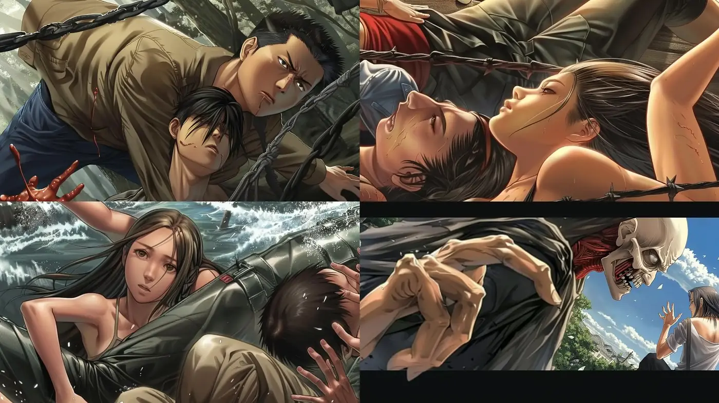 Dynamic Anime-Inspired Action Tableaux with a Tense Emotional Undertone - Midjourney sref style