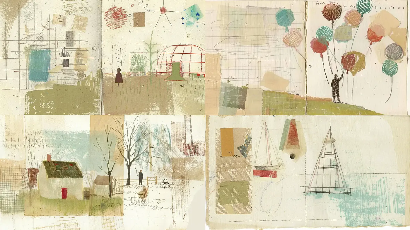 Serene Pastel Collage Dreamscapes - Midjourney sref style