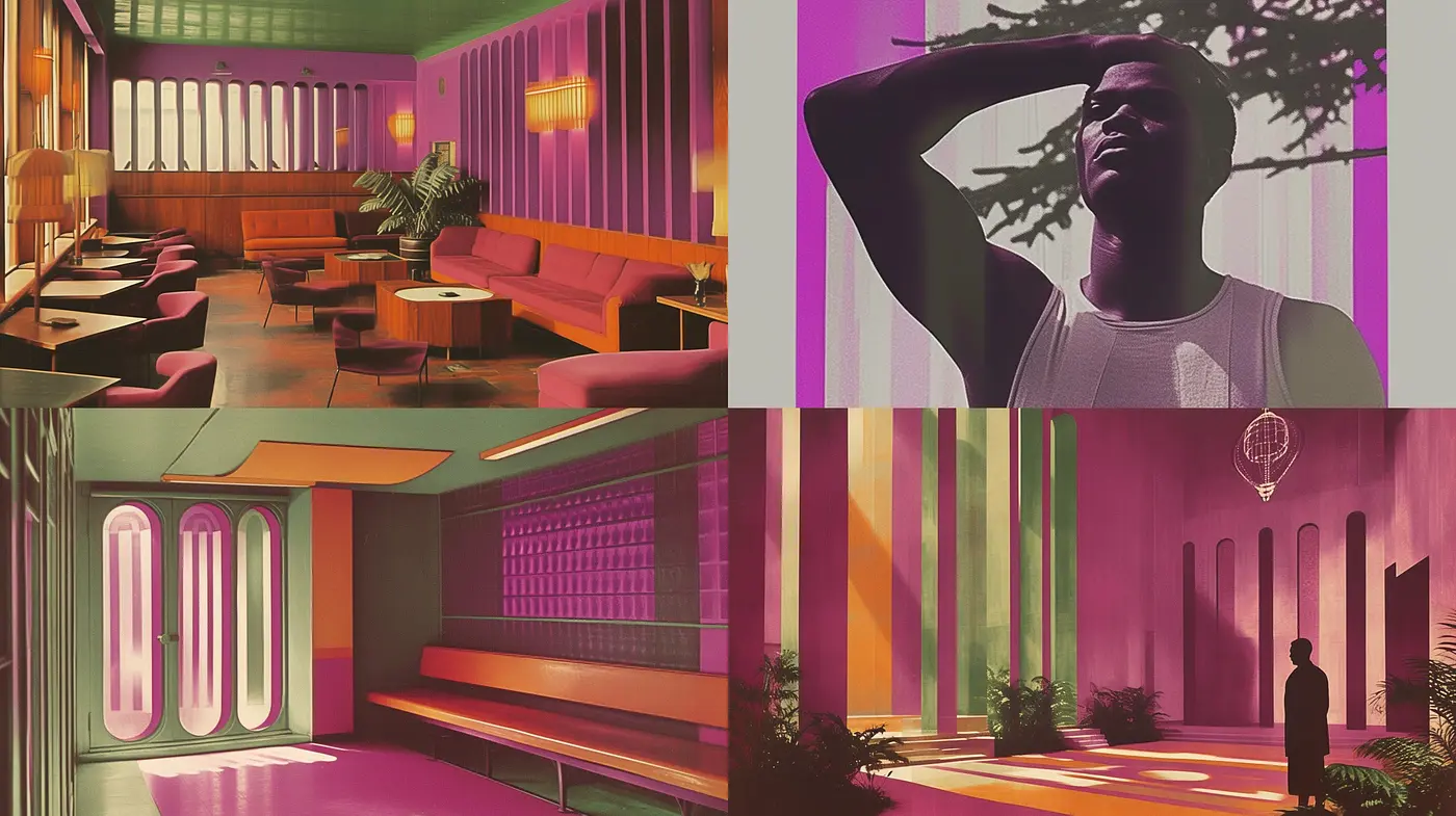 Neon Twilight Ambiance in Stylized Retrofuturism - Midjourney sref style