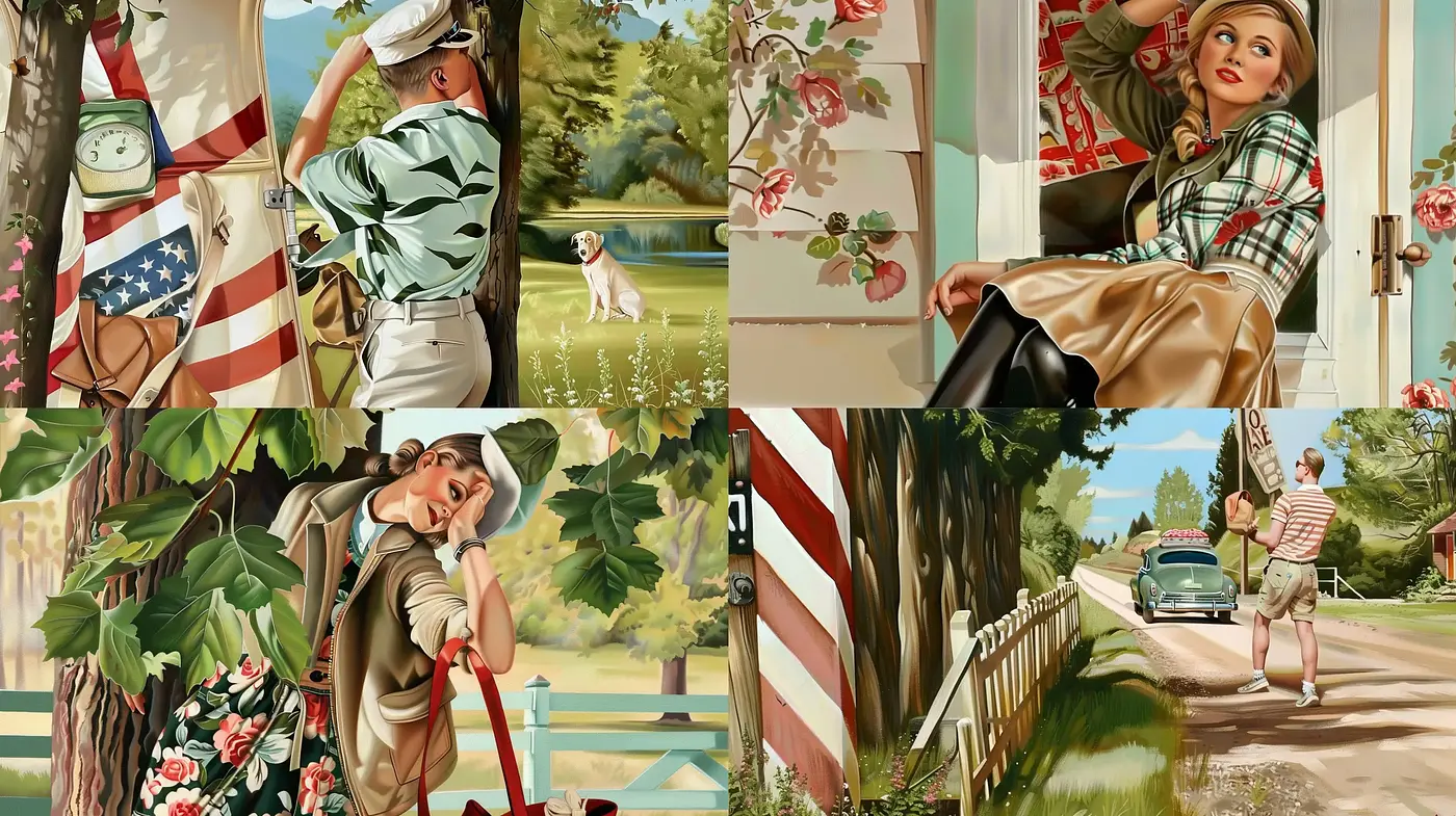 Mid-Century American Nostalgia with Pastoral Flair - Midjourney sref style