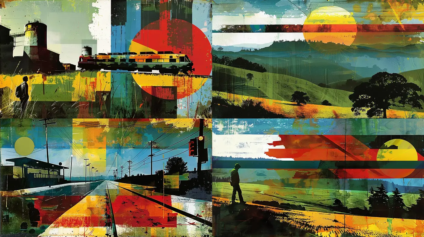 Eclectic Sunset Landscapes with Abstract Geometric Overtones - Midjourney sref style
