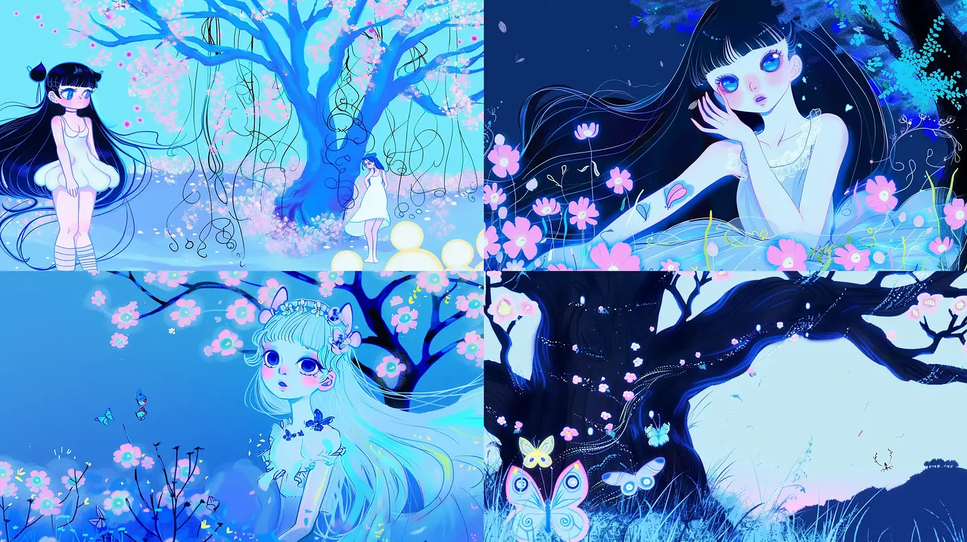 Enchanted Sapphire Dreams: A Consistent Thematic Exploration in Blue Hues - Midjourney sref style