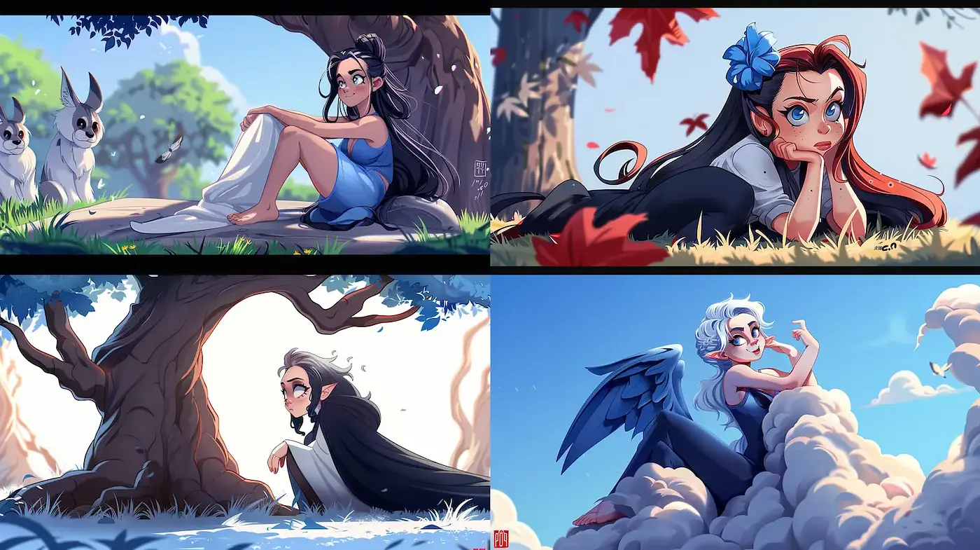 Vibrant fantasy-inspired illustrations with whimsical character designs - Midjourney sref style