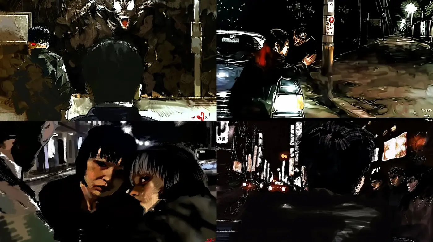 Moody Urban Nightscapes with a Dark and Intense Atmosphere - Midjourney sref style