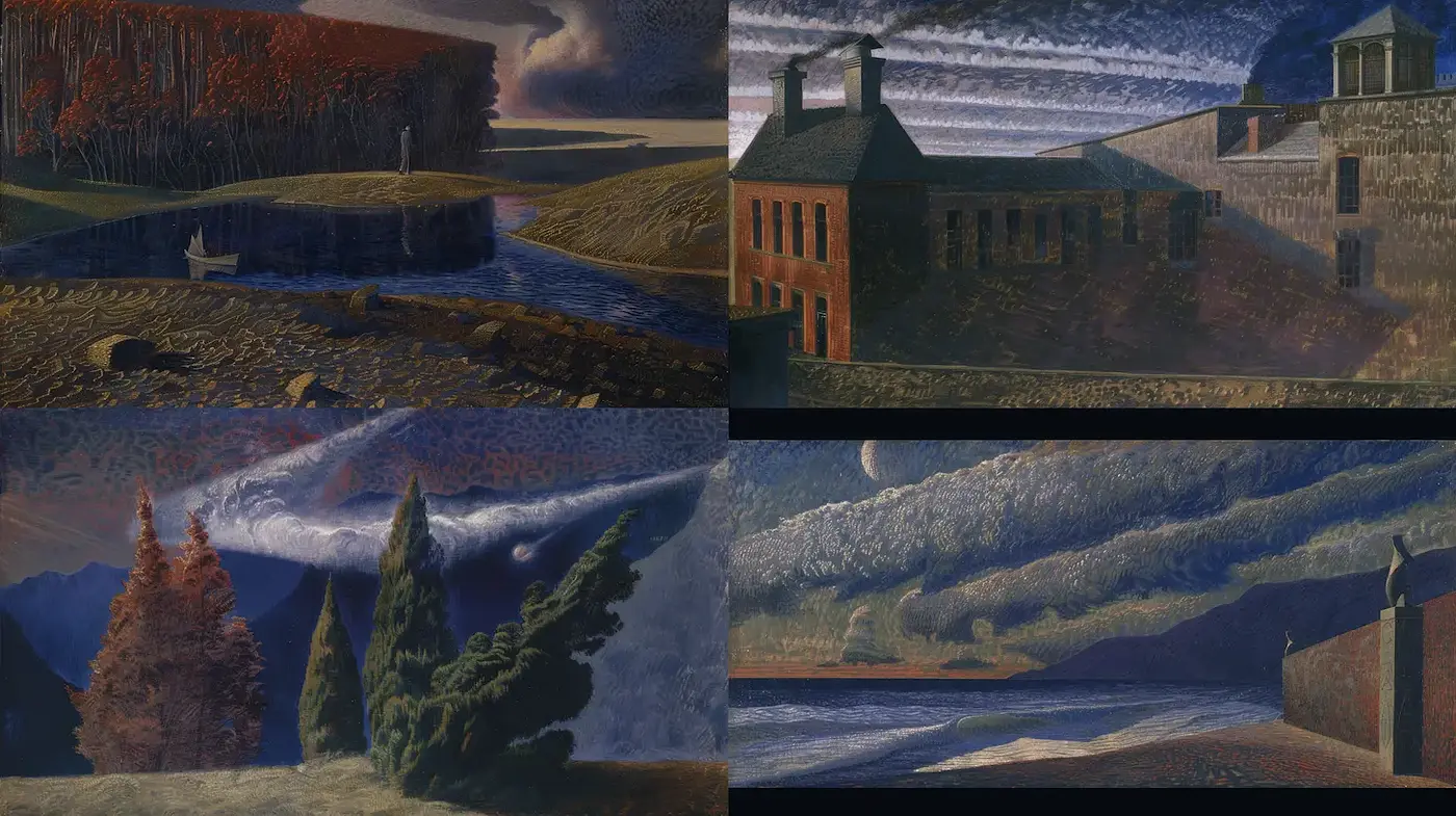 Atmospheric and Reflective Landscapes with a Surreal Touch - Midjourney sref style