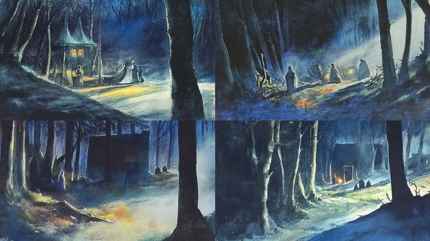 Ethereal Nocturne: A Dance of Indigo Shadows and Mystic Light - Midjourney sref style