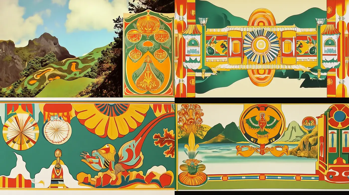 Vibrant Tapestry of Nature and Culture: A Fusion of Art Deco and Traditional Illustration - Midjourney sref style