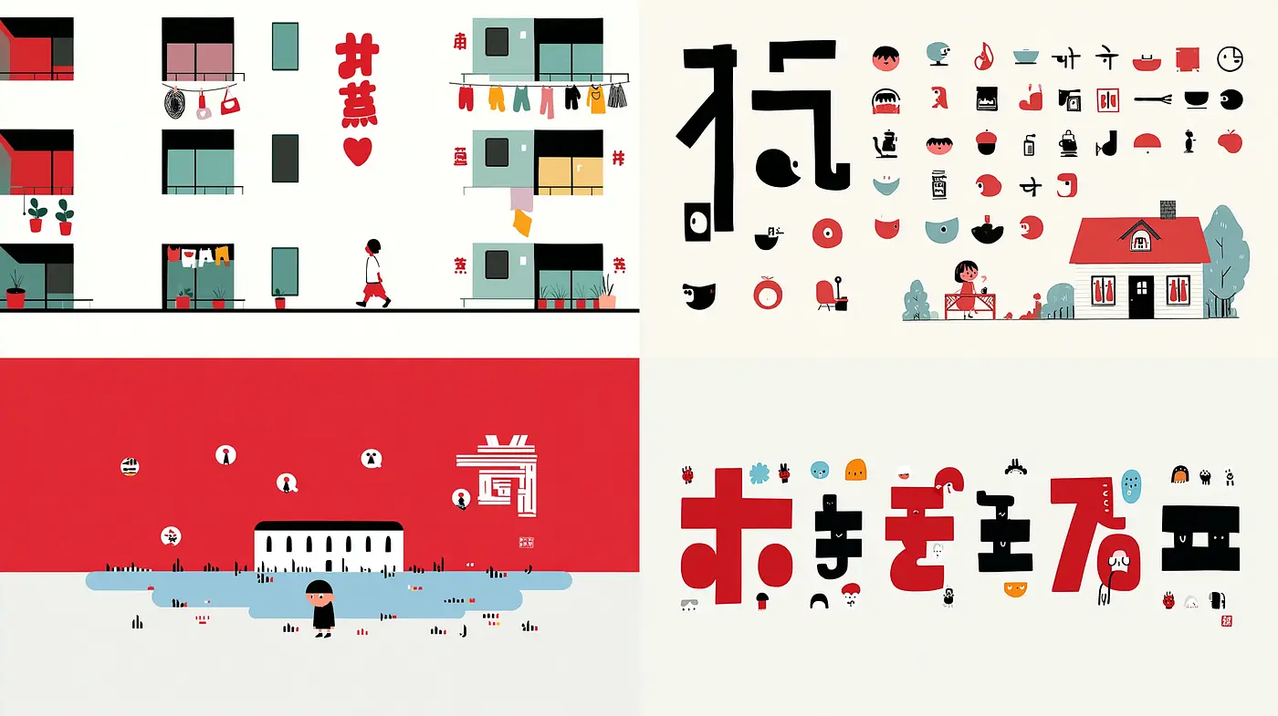 Contemporary Minimalist Design with Playful Illustrative Elements - Midjourney sref style
