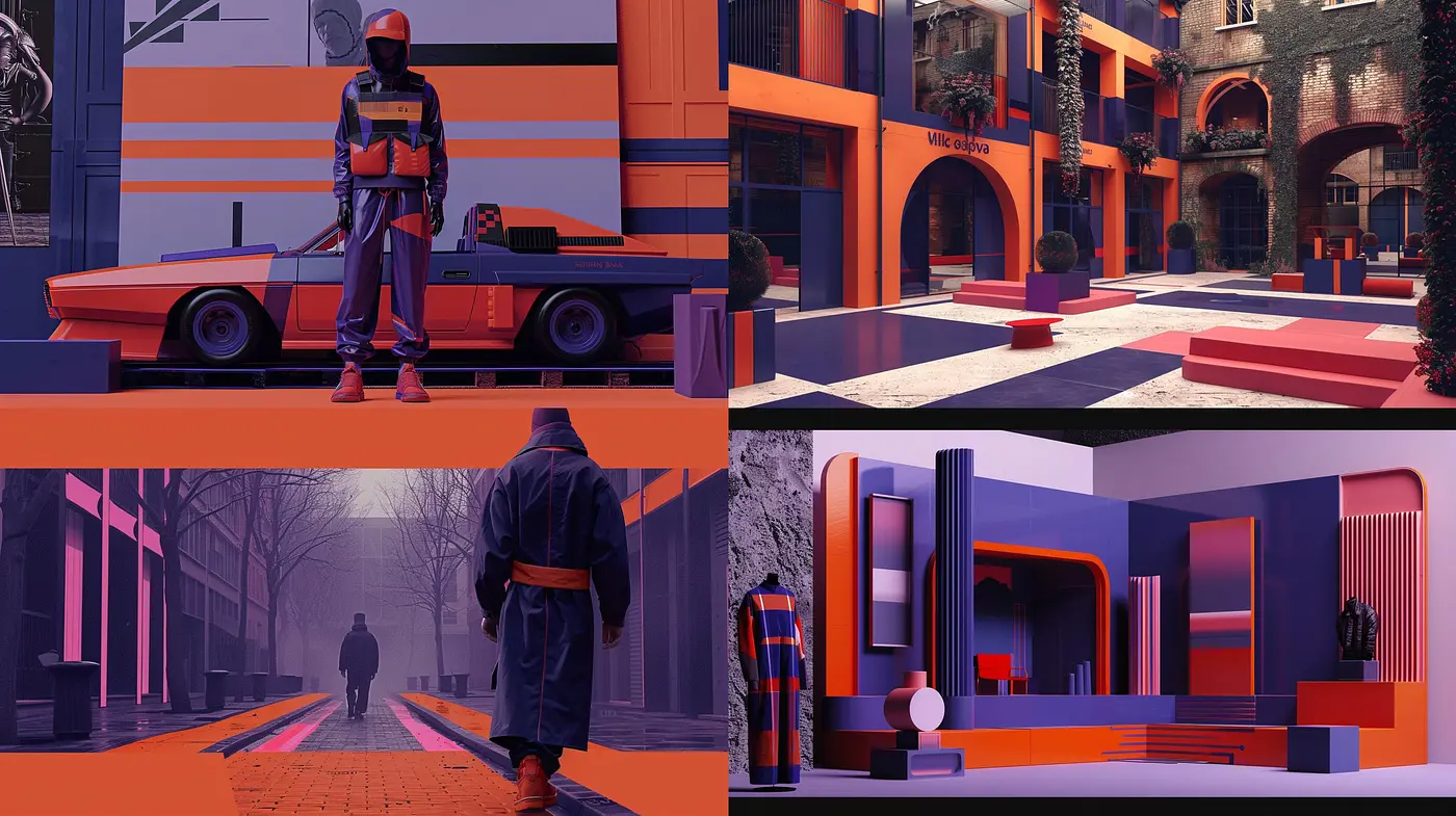 Saturated Contrasts and Symmetric Structures in a Synthwave Dreamscape - Midjourney sref style