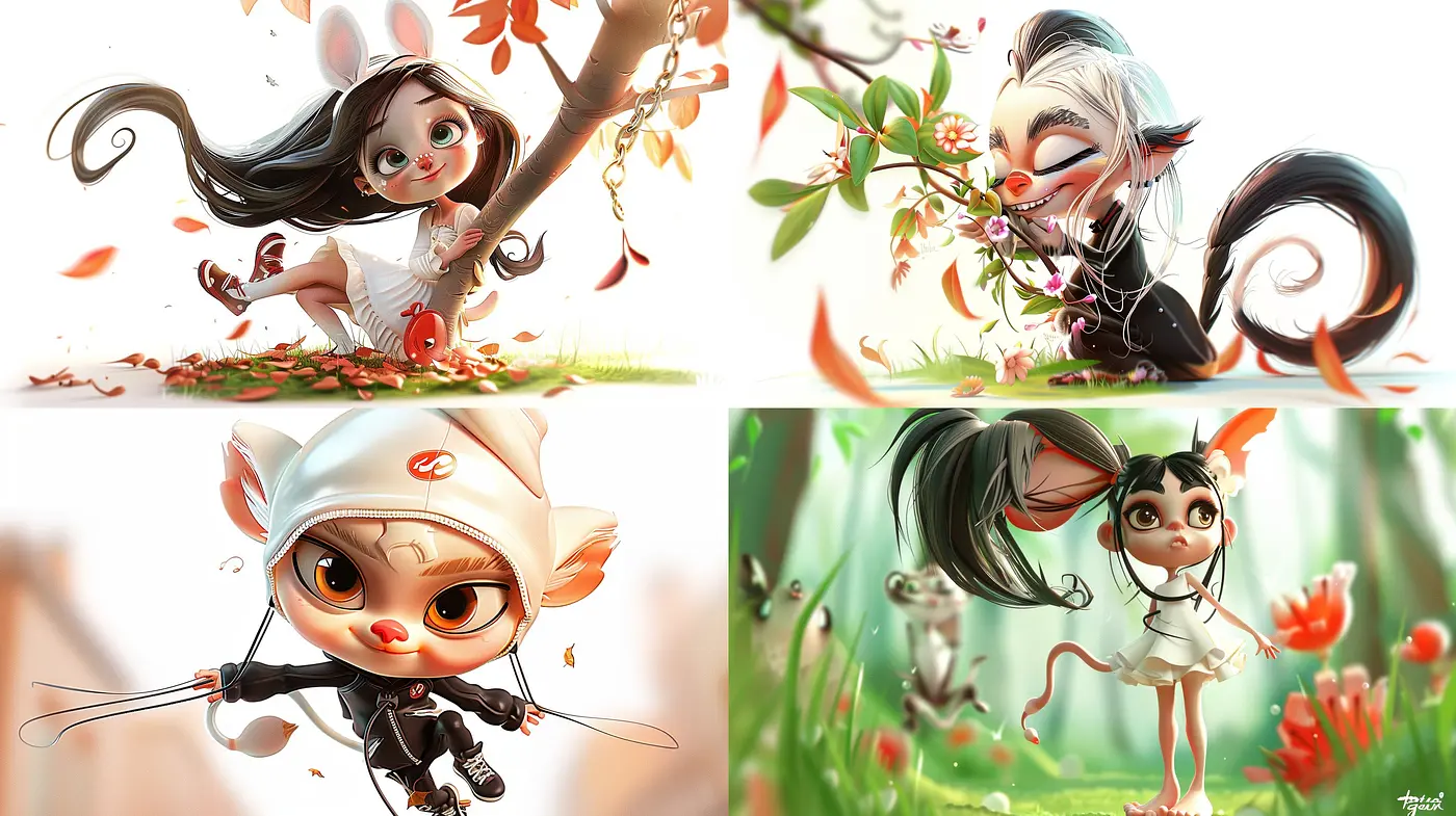 Whimsical Spring Essence: A Fusion of Vivid Storybook Colors and Dynamic Cartoon-Inspired Artistry - Midjourney sref style