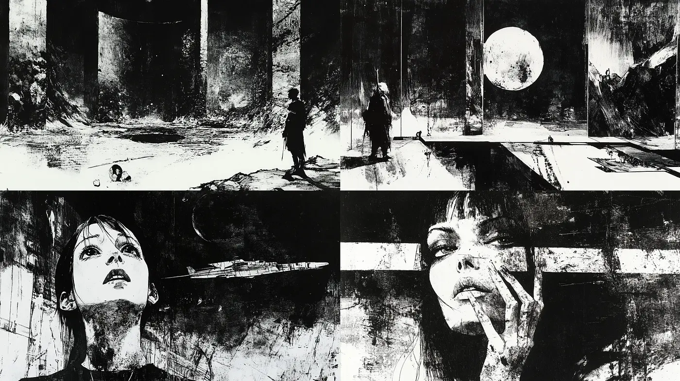 Noir-Inspired Abstract Expressionist Fusion - Midjourney sref style