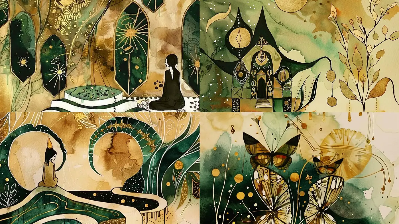 Whimsical Nature in Ethereal Greens: A Homage to Creative Wonder - Midjourney sref style
