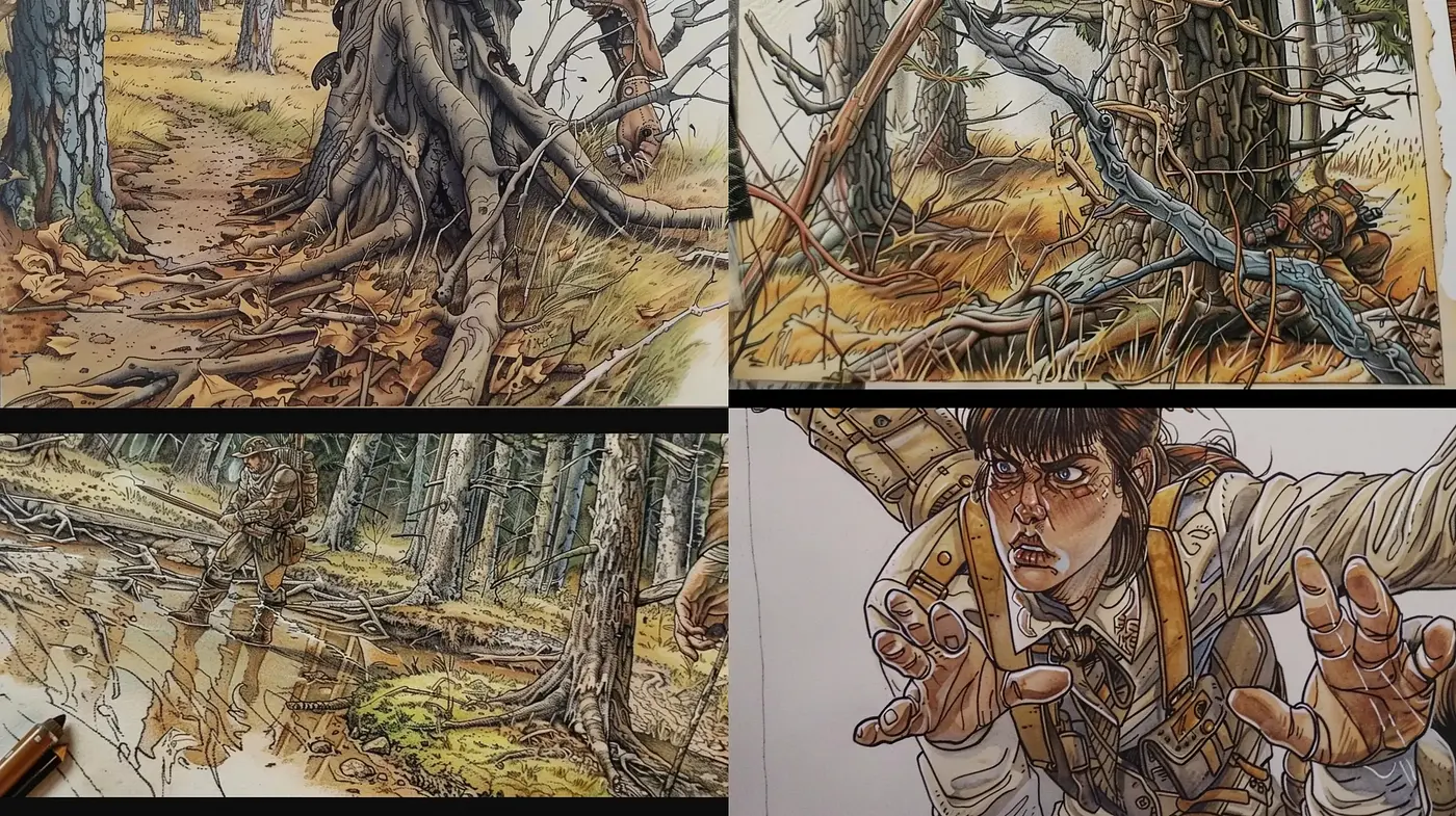 Whimsical Woodland Escapade: An Illustrative Fusion of Fantasy and Adventure - Midjourney sref style