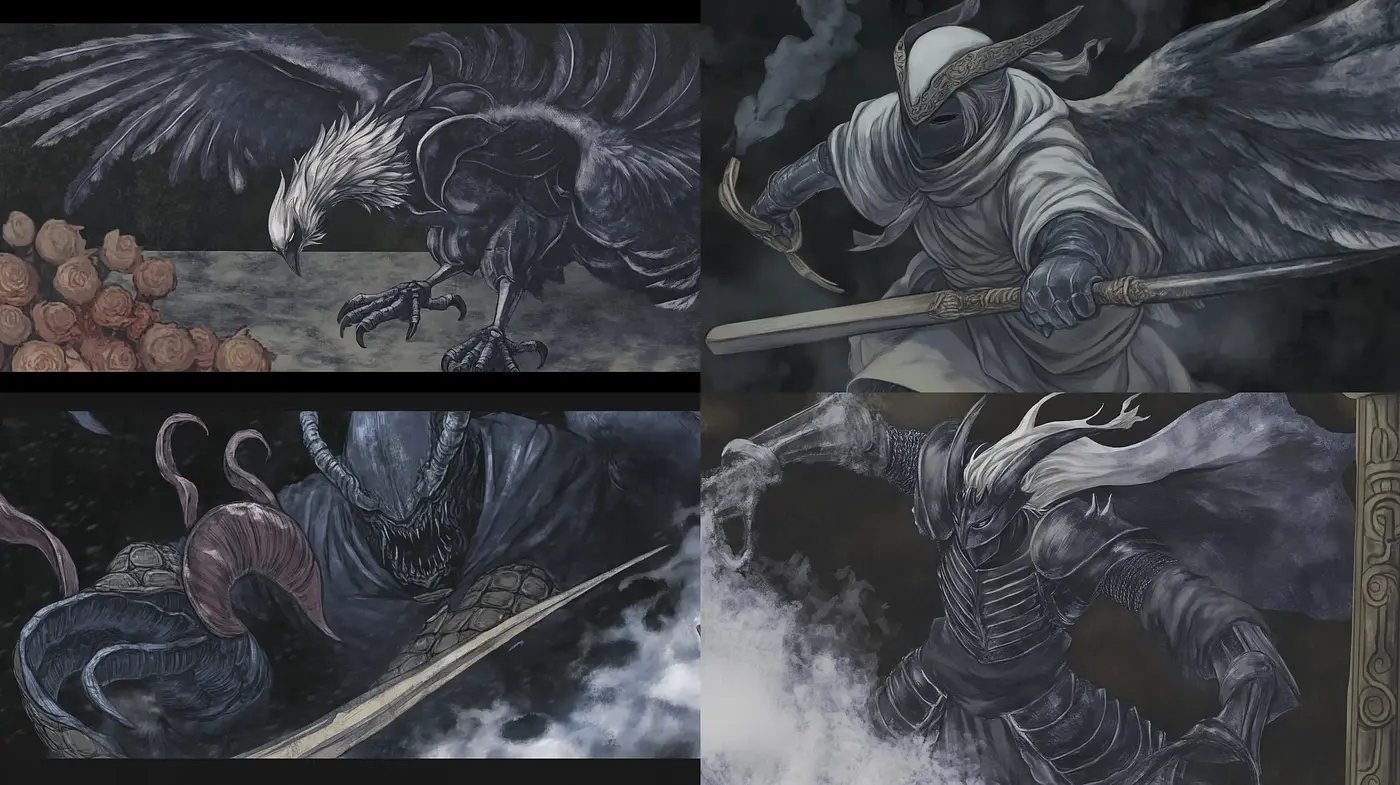 Ethereal Monochrome Fantasia: An Exploration of Dreamlike Grayscale Tones with Dynamic Brushwork - Midjourney sref style