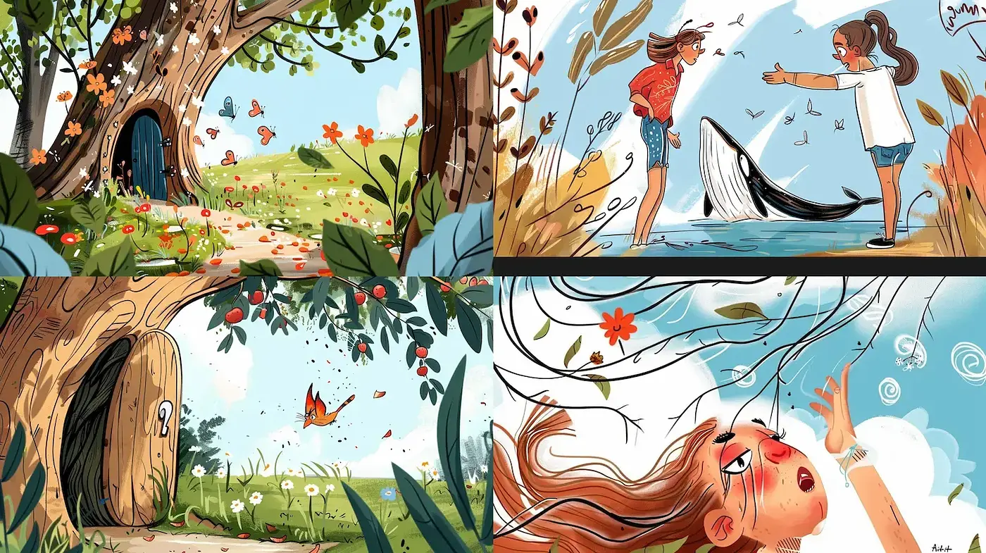 Whimsical and Playful Illustrative Adventure Series with Nature Elements - Midjourney sref style