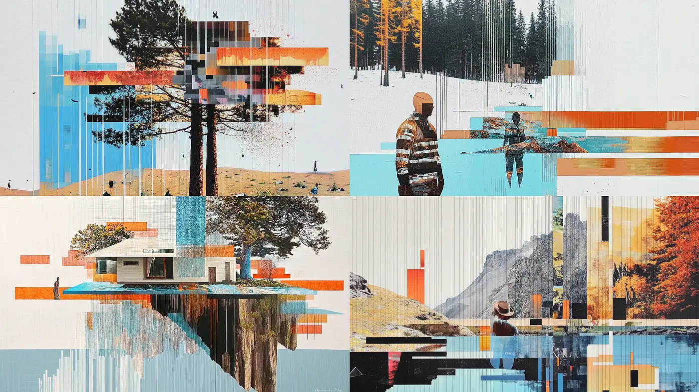 Modern Glitch Panorama with Abstract Nature - Midjourney sref style