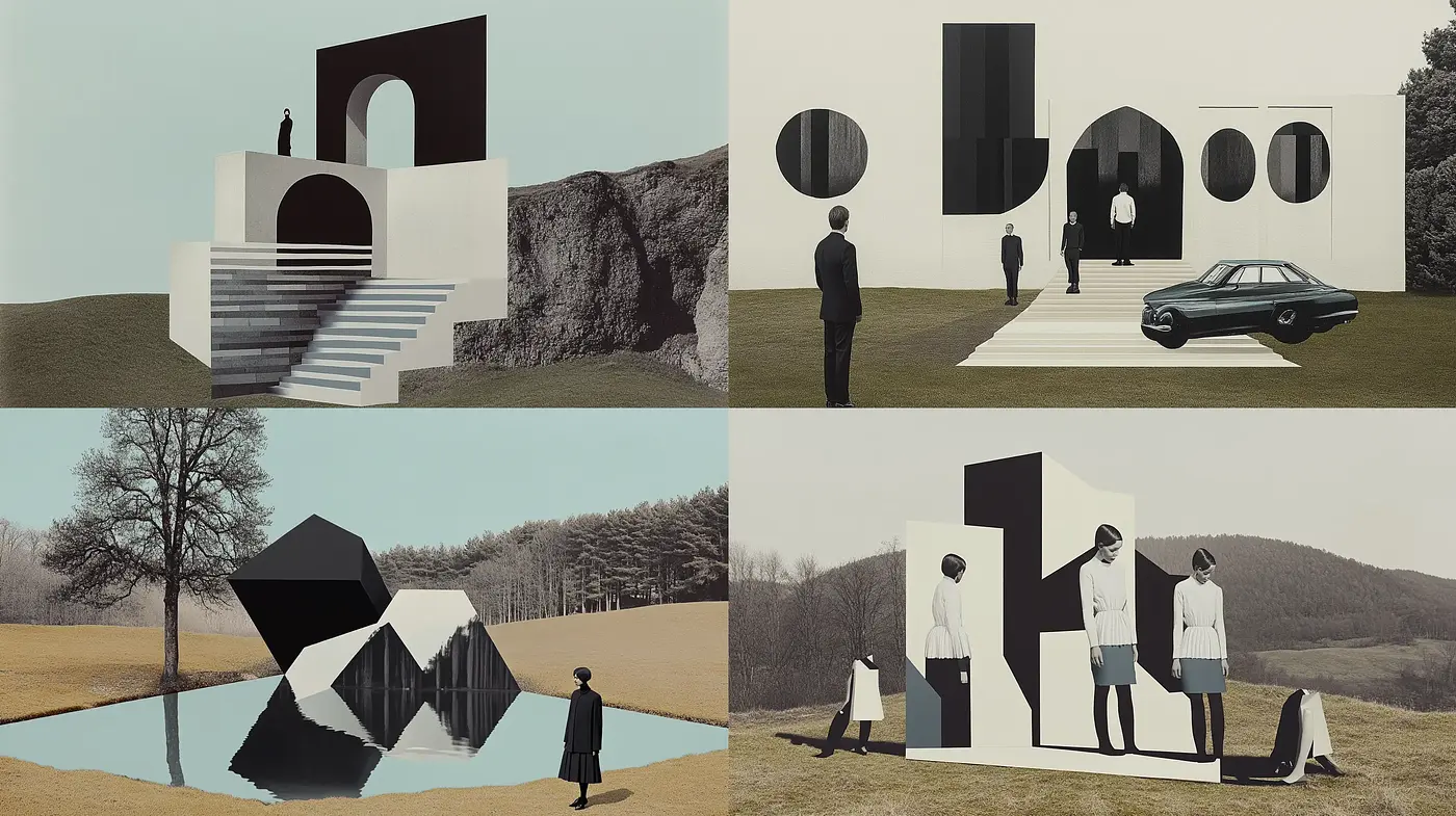 Minimalist Dreamscapes with Geometric Surrealism - Midjourney sref style